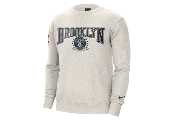NIKE NBA BROOKLYN NETS FLEECE COURTSIDE 75 CREWNECK BIRCH HEATHER