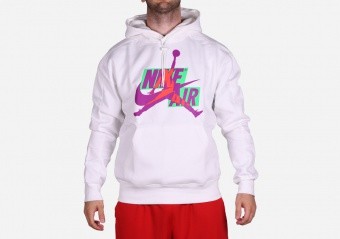 NIKE AIR JORDAN JUMPMAN CLASSICS FLEECE PULLOVER HOODIE WHITE